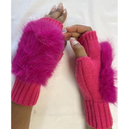 Mitaines Laine Fake Fourrure Fushia