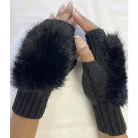 Mitaines Laine Fake Fourrure noir