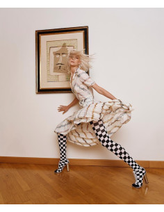 Collant Damier Noir et blanc Emilio Cavallini