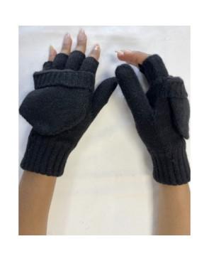 Mitaines-unie-5-Doigts-rabats-velcro-pouce-fermé-noir