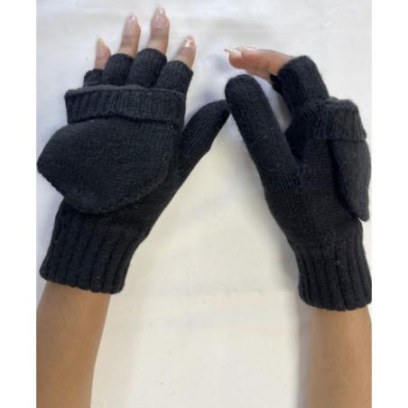 Mitaines-unie-5-Doigts-rabats-velcro-pouce-fermé-noir