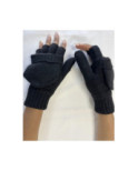 Mitaines Laine Doublé 5 Doigts Rabats Velcro noires