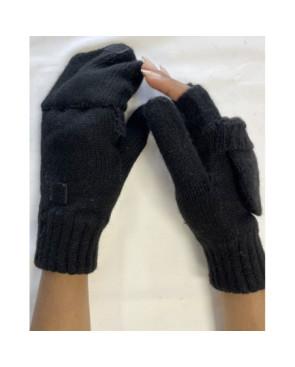 Mitaines Laine Doublé 5 Doigts Rabats Velcro noires
