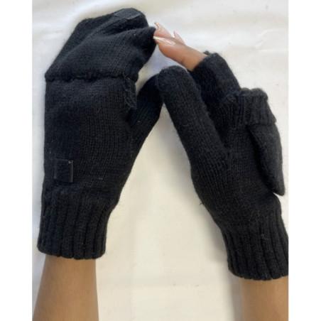 Mitaines Laine Doublé 5 Doigts Rabats Velcro noires