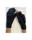 Mitaines Laine Doublé 5 Doigts Rabats Velcro noires