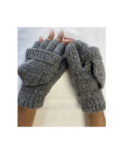 Mitaines Laine Doublé 5 Doigts Rabats Velcro Gris