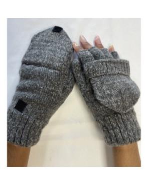 Mitaines Laine Doublé 5 Doigts Rabats Velcro Gris