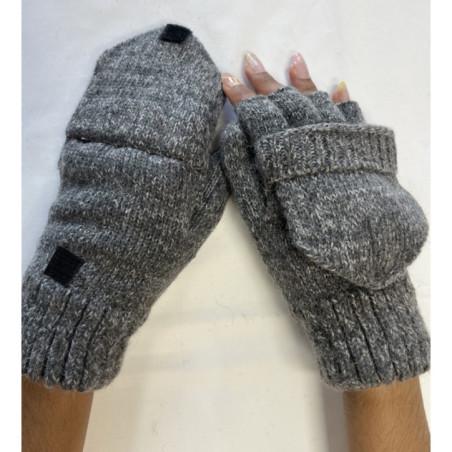 Mitaines Laine Doublé 5 Doigts Rabats Velcro Gris