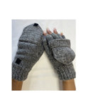 Mitaines Laine Doublé 5 Doigts Rabats Velcro Gris