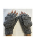 Mitaines Laine Doublé 5 Doigts Rabats Velcro Gris