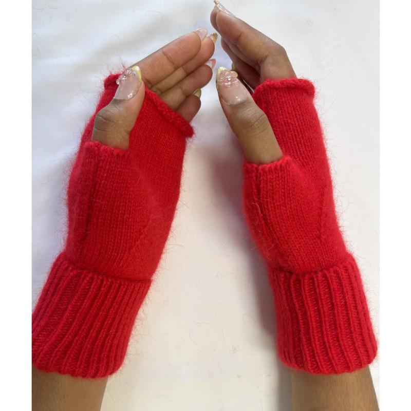 Mitaines manchons Laine Angora rouge