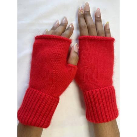Mitaines manchons Laine Angora rouge