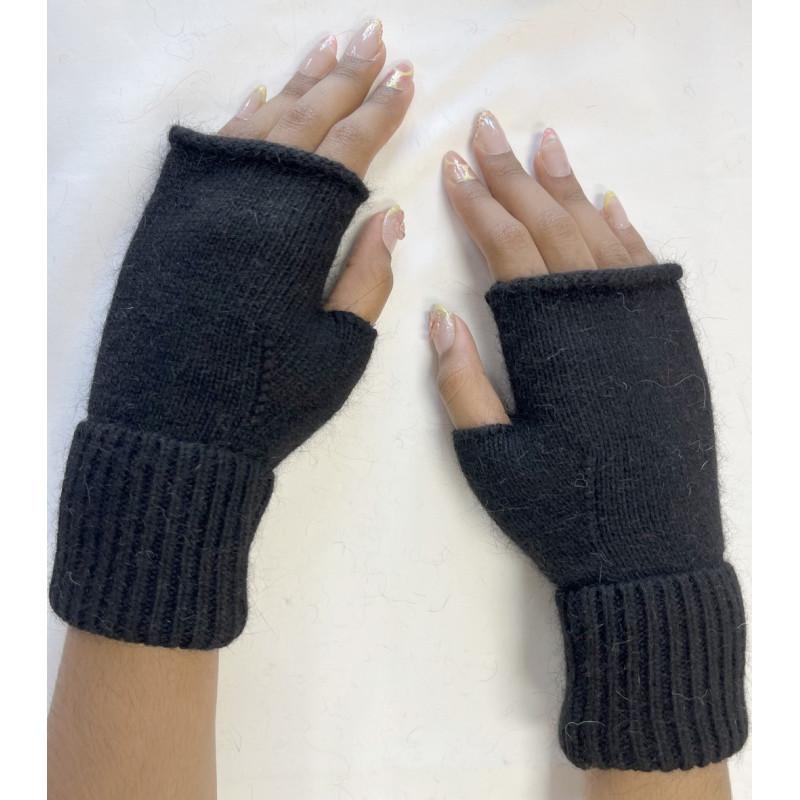 Mitaines manchons Laine Angora Noires