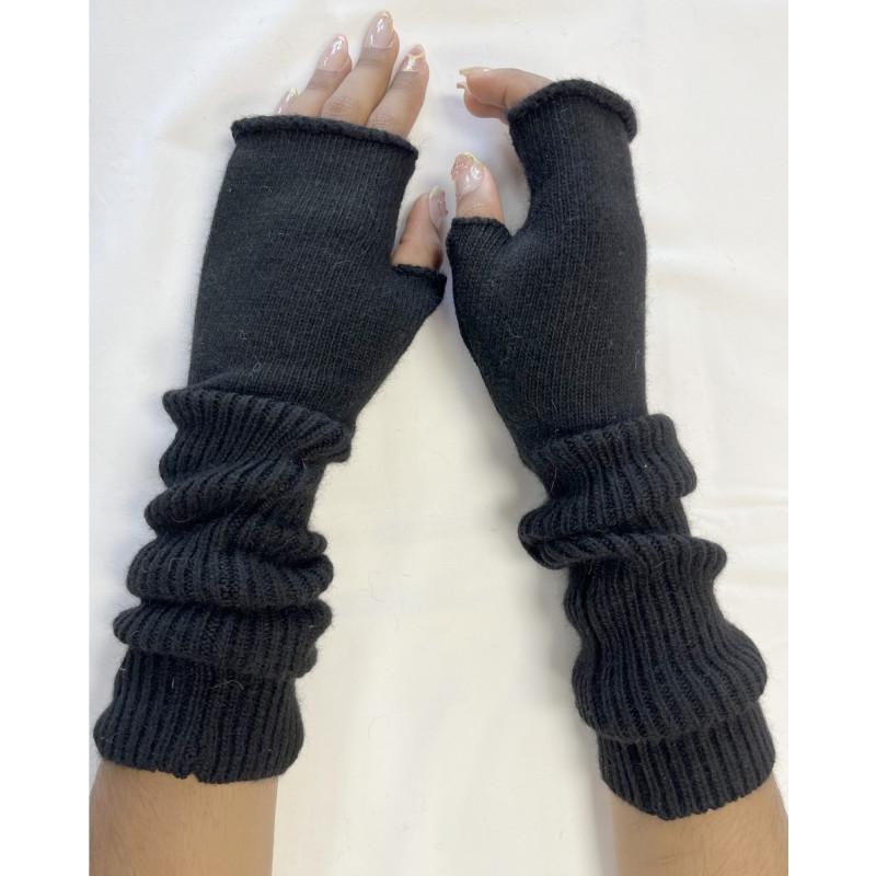 Mitaines Longues laine Cotes chics noires