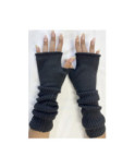 Mitaines Longues laine Cotes chics noires