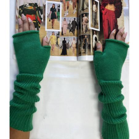 Mitaines Longues laine Cotes chics Vert vif