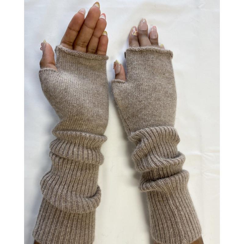 Mitaines Longues laine Cotes chics Taupe