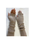 Mitaines Longues laine Cotes chics Taupe