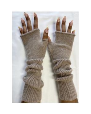 Mitaines Longues laine Cotes chics Taupe