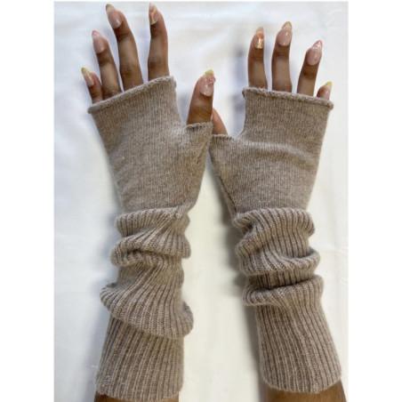 Mitaines Longues laine Cotes chics Taupe
