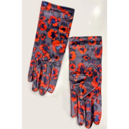 Gants Velours imprimé Papaverro Coquelicot