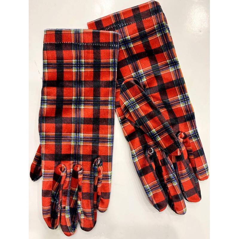 Gants Velours imprimé Scotty Tartan Rouge