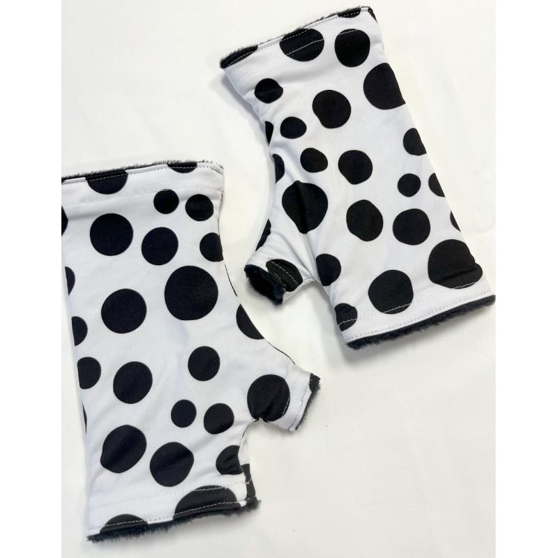 Mitaines Hiver Blanches Pois noir polaire reversible