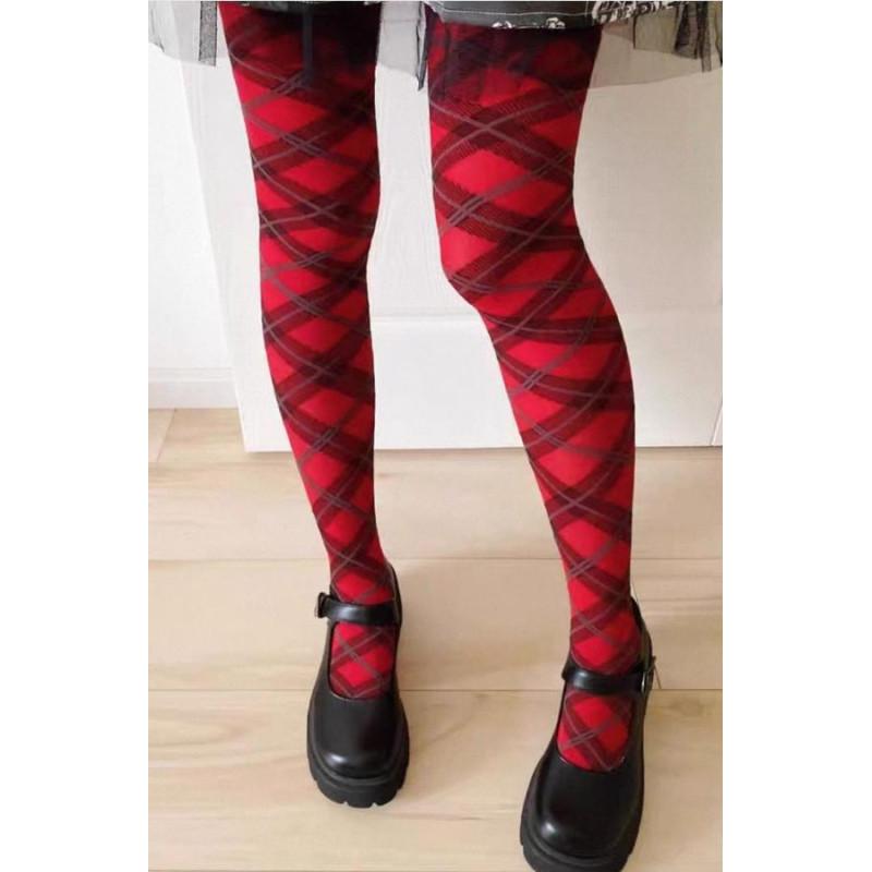 Collant  Argyle Ecossais Rouge
