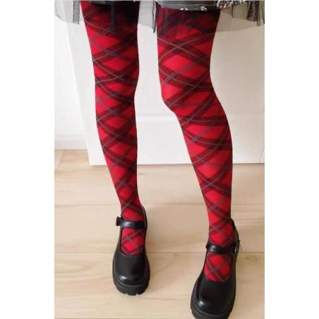 Collant  Argyle Ecossais Rouge
