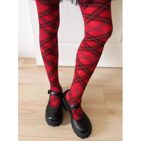 Collant  Argyle Ecossais Rouge