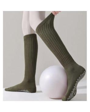 Mi bas-coton-cotes--anti-dérapant-yoga-kaki