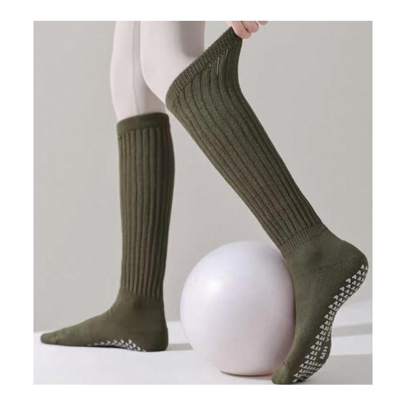 Mi bas-coton-cotes--anti-dérapant-yoga-kaki