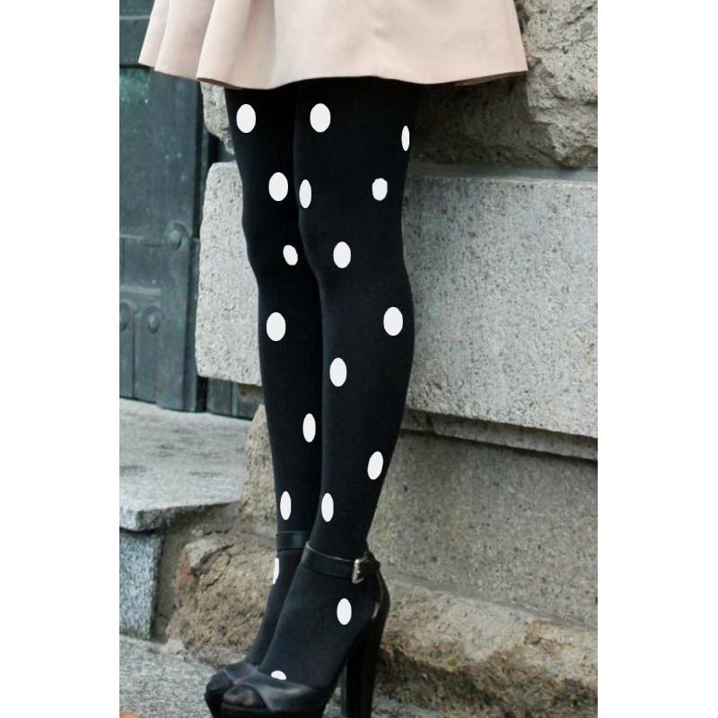 collant noir opaque pois Sakura Blanc