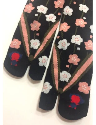 Chaussettes japonaise Tabis noires petites fleurs