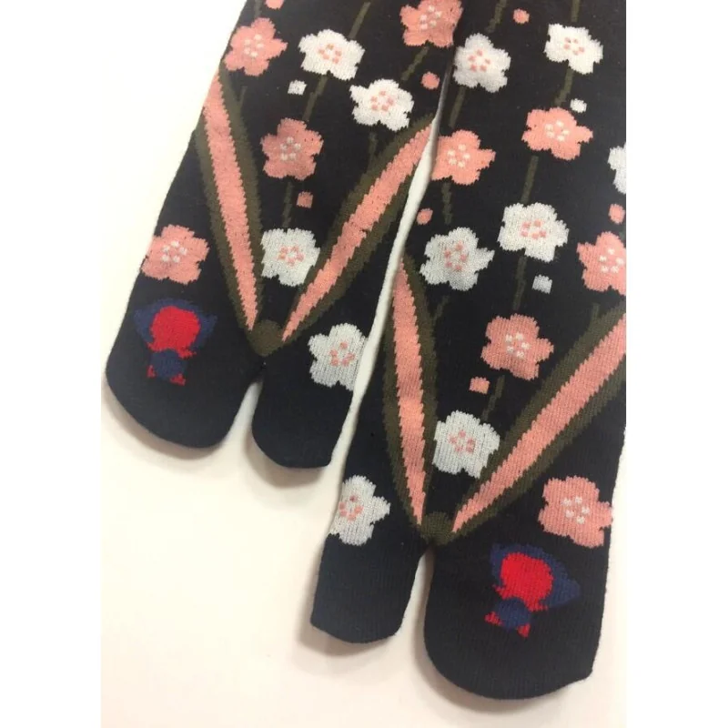 Chaussettes japonaise Tabis noires petites fleurs