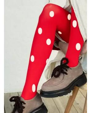 collant rouge opaque pois Sakura blancs