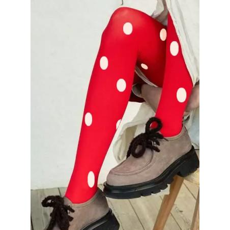 collant rouge opaque pois Sakura blancs
