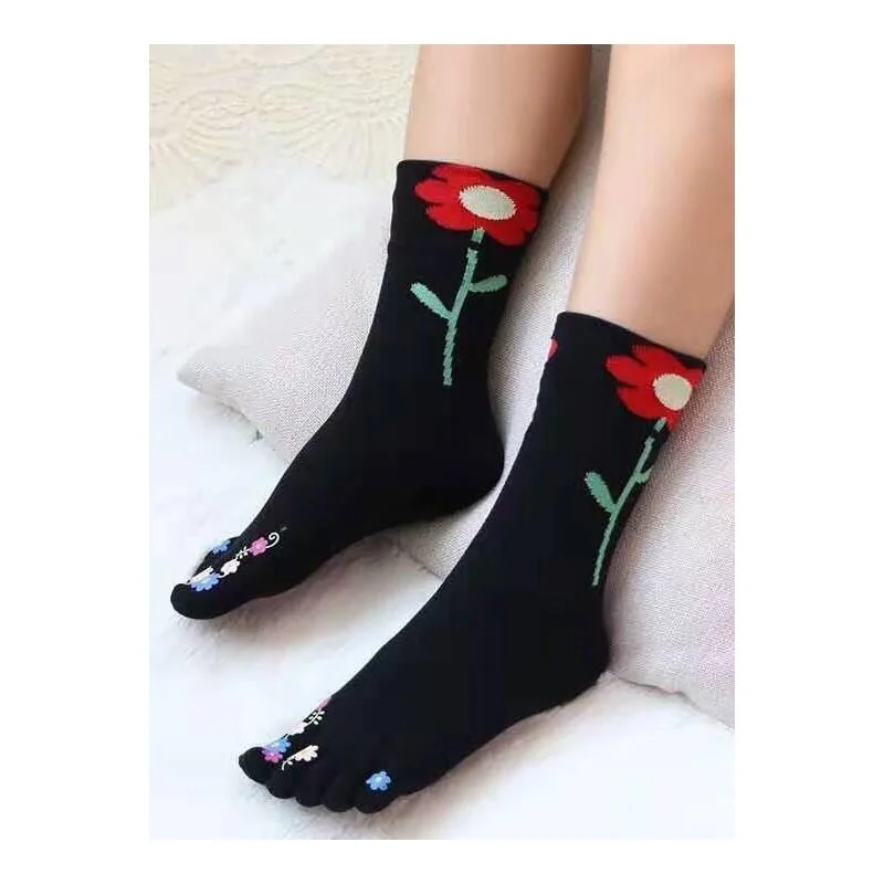 chaussettes noires 5 doigts fleurs exotiques