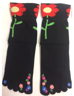 chaussettes noires 5 doigts fleurs exotiques