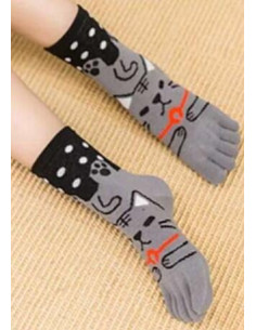 Chaussettes 5 Doigts chat Gris à Pois
