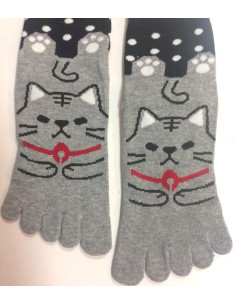 Chaussettes 5 Doigts chat Gris à Pois 2