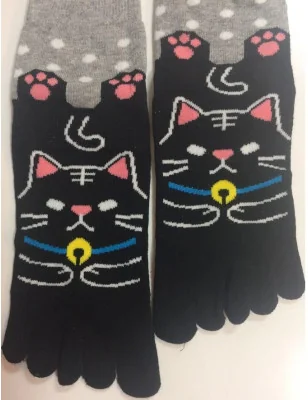 Chaussettes 5 Doigts chat Noir à Pois