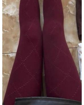 collant-losange-diamant-coton-laine-bordeau