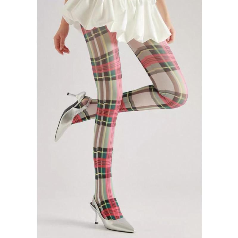 collant opaque Gris Tartan vert et  Rose