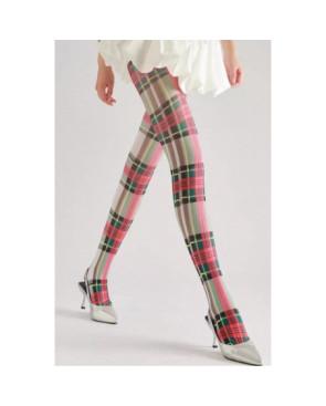 collant opaque Gris Tartan vert et  Rose