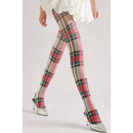 collant opaque Gris Tartan vert et  Rose