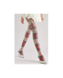 collant opaque Gris Tartan vert et  Rose
