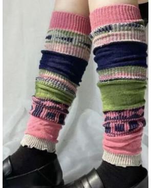  GUETRES-COTON-PATCHWORK-VERT-ROSE-MARINE-profil