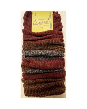 Guêtres Laine rayures patchwork Brun bordeaux