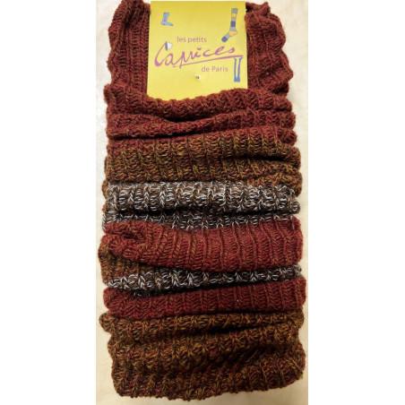 Guêtres Laine rayures patchwork Brun bordeaux